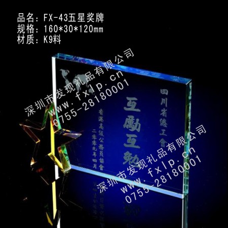 FX-43五星奖牌 上海水晶奖杯奖牌,上海最有创意的水晶奖杯,上海水晶奖杯奖牌网,上海水晶奖牌制作,上海水晶奖杯生产厂家